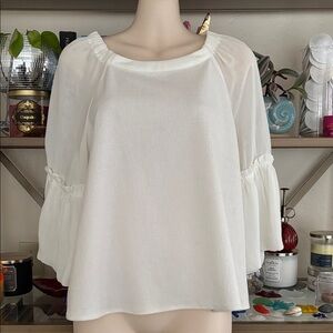 Anthropologie Cream Blouse with Ruffled Sleeves